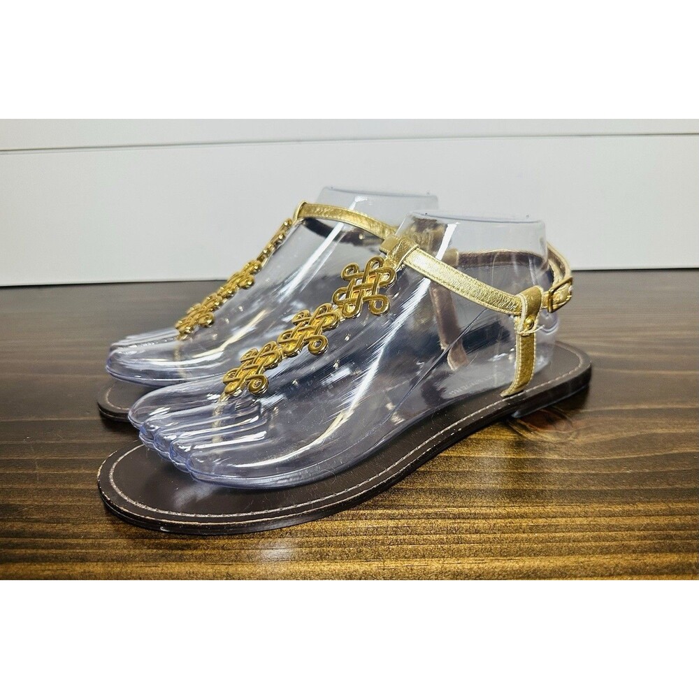 Dianeā Von Furstenberg Gold Brown Flat Thong Sandals Ankle Strap Women's 8.5
